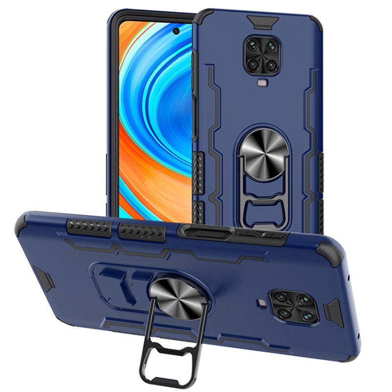 For Xiaomi Redmi Note 9S Case Car Holder Ring Phone Back Cover for Redmi Note 9 Pro Max Shockproof Armor Case: For Redmi Note 9S / Bule