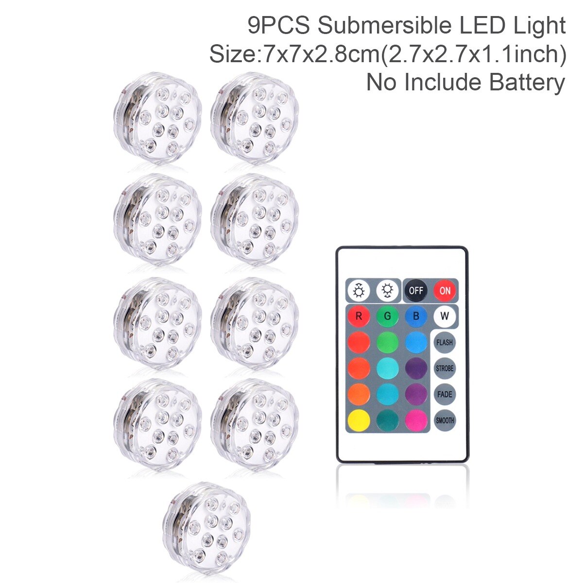 10 Led Remote Controlled Rgb Submersible Licht Waterdicht Vissen Onderwater Lamp Outdoor Zwembad Vijver Verlichting: 9 Lights