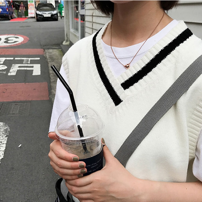 Camisola colete feminino com decote em v escola simples damasco all-match solto diário harajuku estilo japonês doce meninas roupas de tricô chique