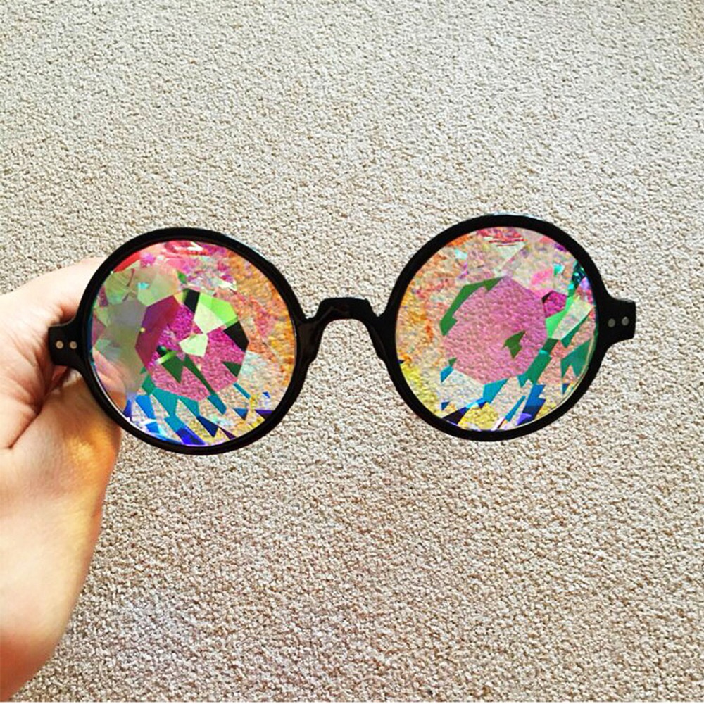 Round Kaleidoscope Glasses Women rave festival Sunglasses Holographic Glasses Colorful Celebrity Party Eyewear Hiking Eyeglasses
