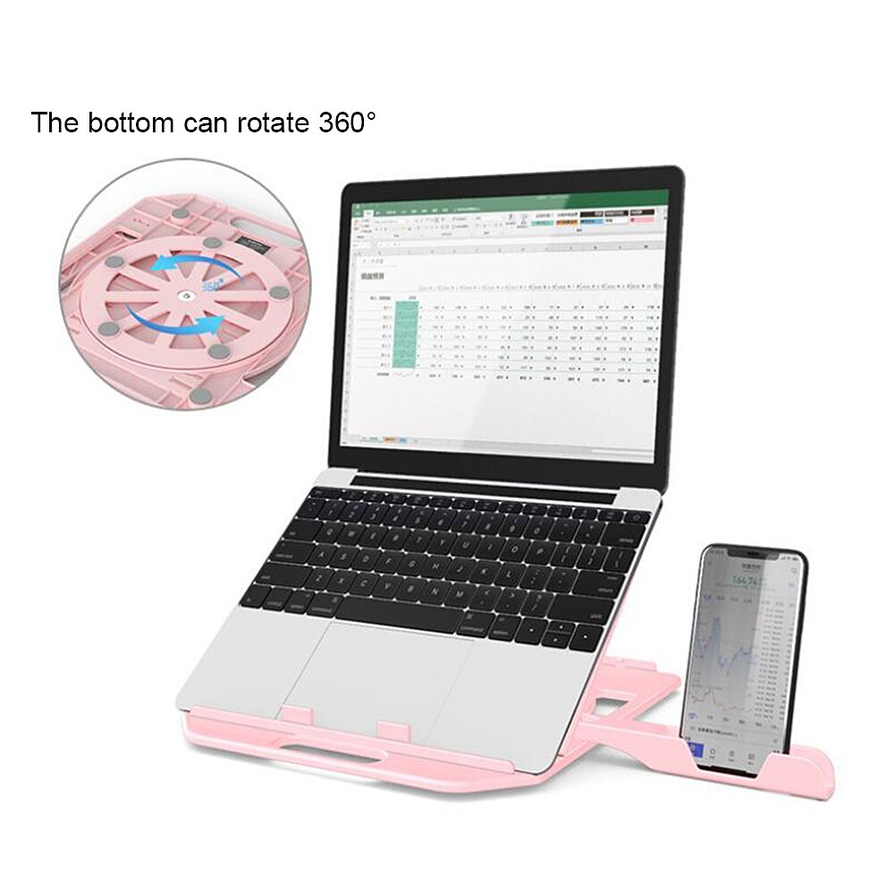 Laptop Stand For Macbook Pro 360 Degree Rotating Bottom Cooling Bracket With Phone Holder For 11-17' Notebook Portable Holder: Pink