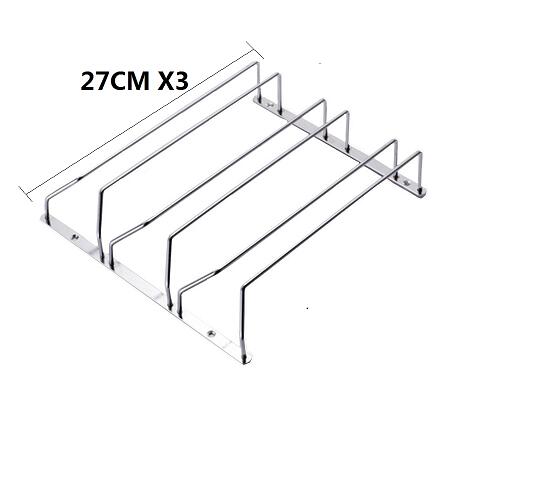 Stojak na wino ze stali nierdzewnej pojedynczy i dwurzędowy stojak na kieliszki robić wina wysoki szklany gablota z pułkami ścienny wiszący schowek WF910135: 3 rows 27CM