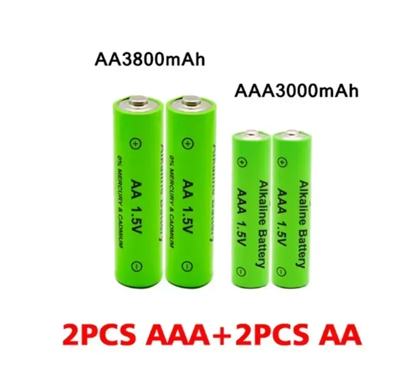 Pilas alcalinas recargables AA + AAA, 1,5 V, 3800mAh/1,5 V, 3000mah, linterna, reproductor de MP3, reloj, juguetes, reemplaza la batería Ni-Mh: YELLOW