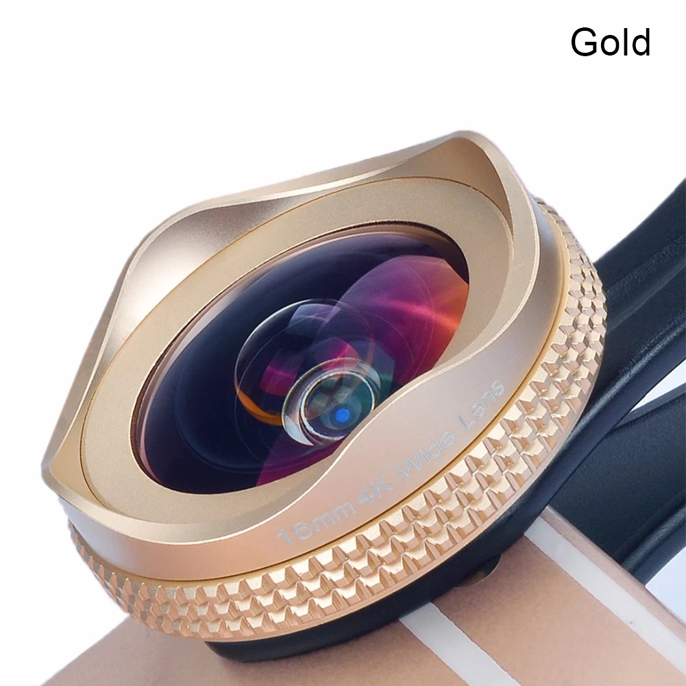 16mm 4k super vidvinkel makrotelefonlinse 2 in 1 15x forvrængningsfri hd universal clip kamera linsesæt til iphone android linse: Guld
