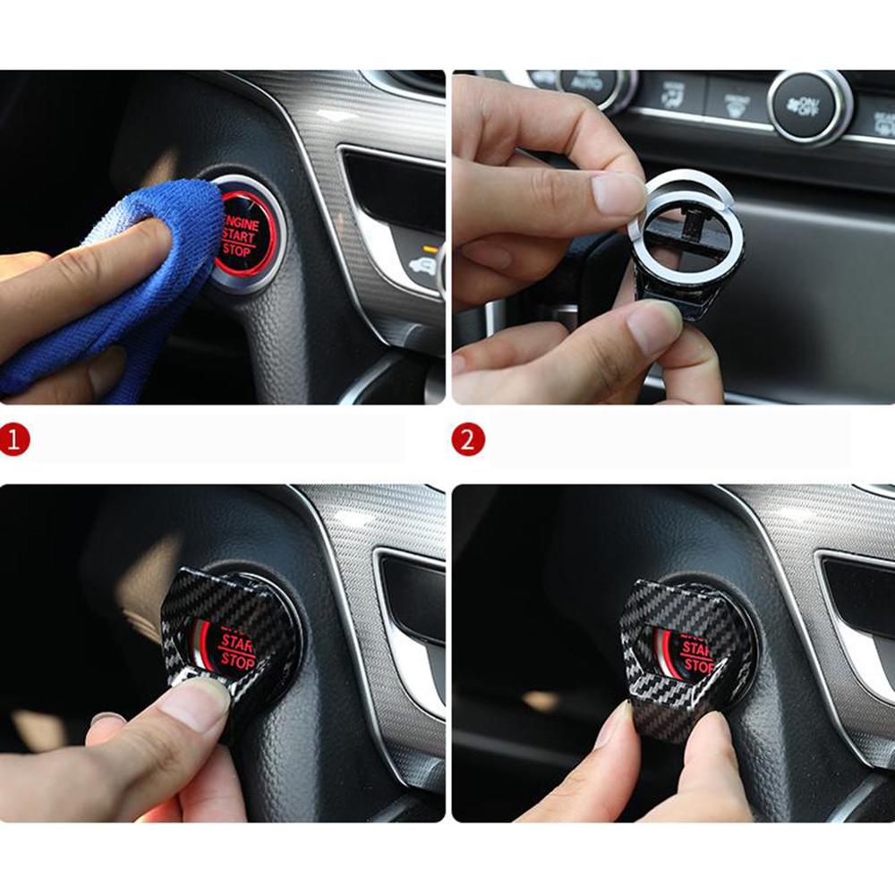 Universal Car Engine Start Stop Button Cover Ring Ignition Start Stop Button Carbon Fiber Accessory Push Button Switch Cover
