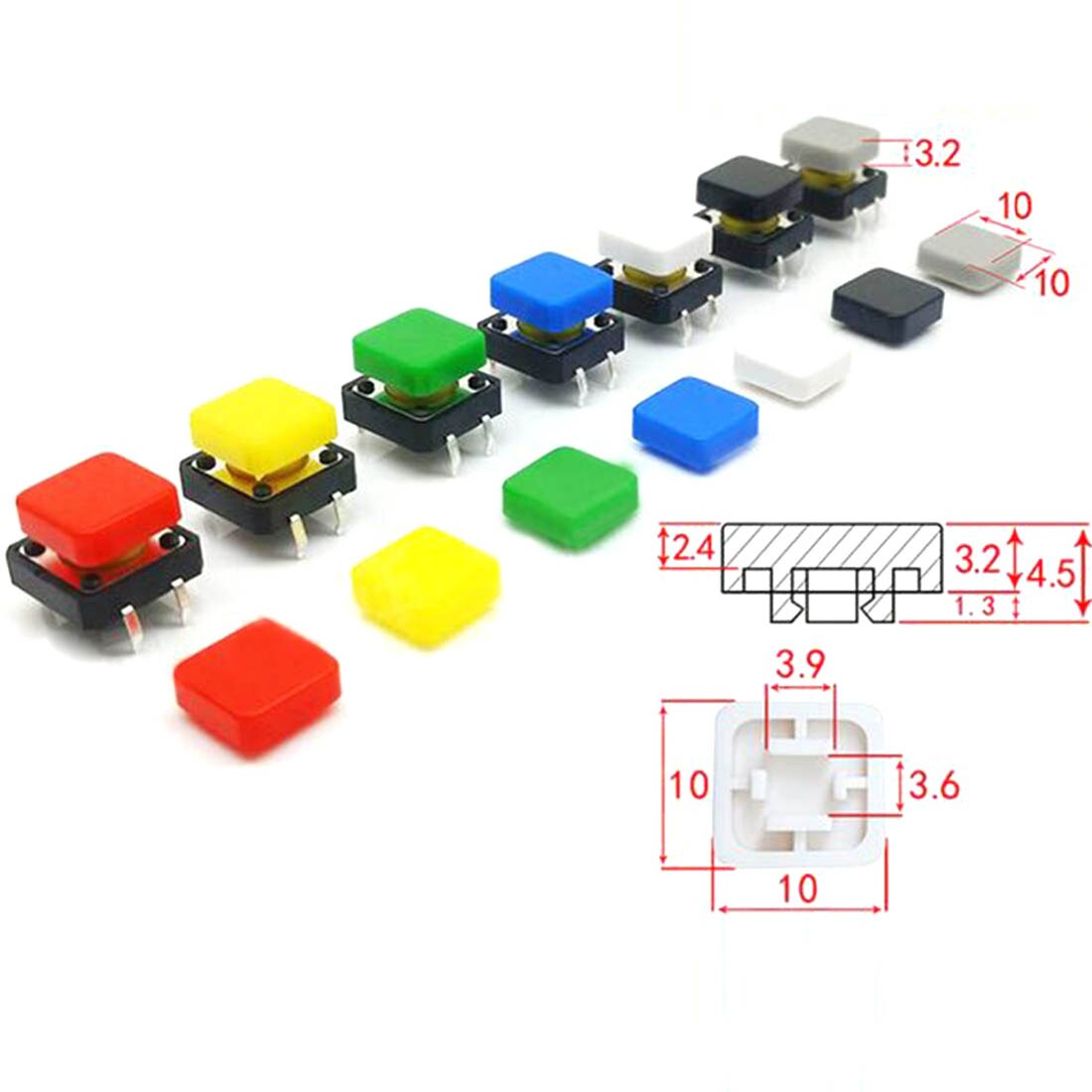 100pcs 12*12mm push button cap square buttons caps multi color switch cover for 12*12mm square button