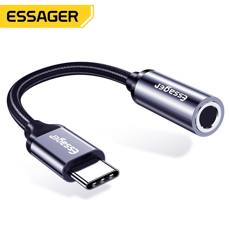 Essager Kabel typu C do gniazda 3,5 mm Adapter słuchawkowy USB C do gniazda 3,5 mm Kabel audio Aux Przewód do telefonu komórkowego Huawei Xiaomi Mi