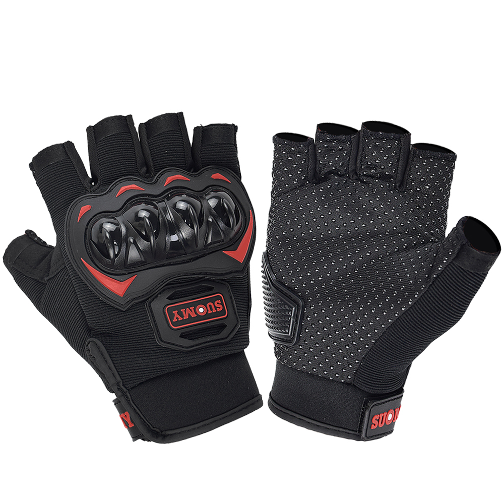 Motorrad Halbfinger Handschuhe Sommer Atmungsaktive Radfahren Handschuhe Männer Frauen Motorrad Halbe Finger Handschuhe Schutz Getriebe Anti-slip: Rot / XL