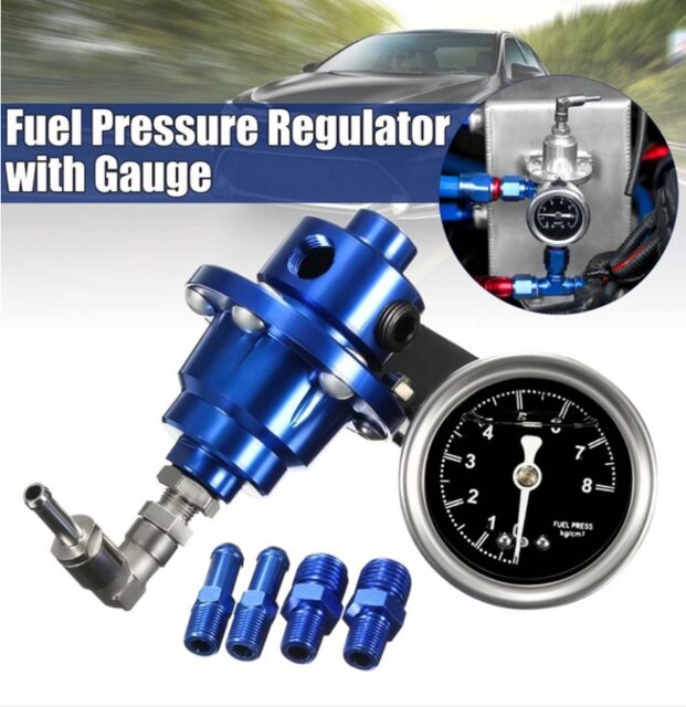 Regulador de combustible de uso General, supercargador de reacondicionamiento de vehículo, regulador de presión de combustible con Kit de manómetro, 1 ud.: Blue