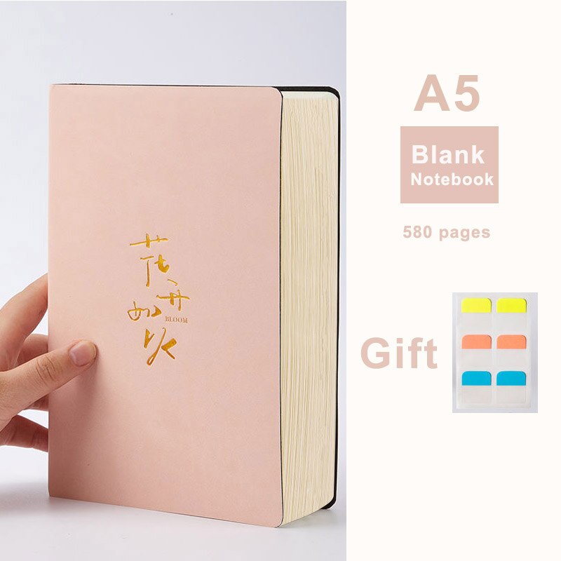 A5 Blank Notebook Thickened Student Horizontal Line Soft Leather Notebooks Super Thick Grid Book Drawing Notepad Christmas: 580 pages Blank A