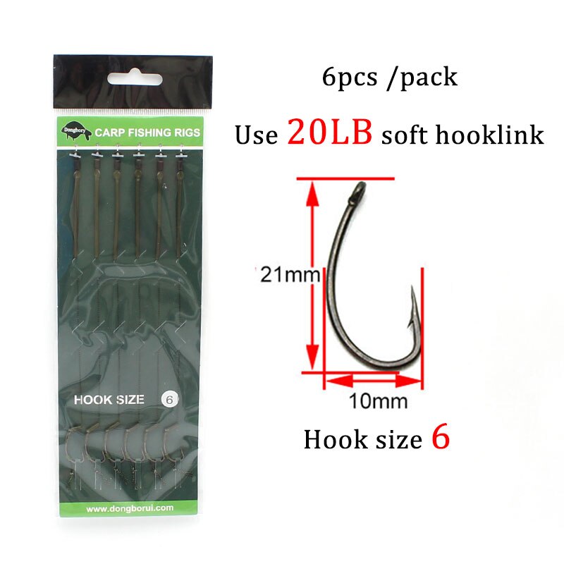 6pcs Pop Up Ready Made Carp Rig For Fishing Carp Fishing Hook Hair Rig Rolling Swivels Ring Barbed Hook Fishing Line Carp Tackle: With hook size 6