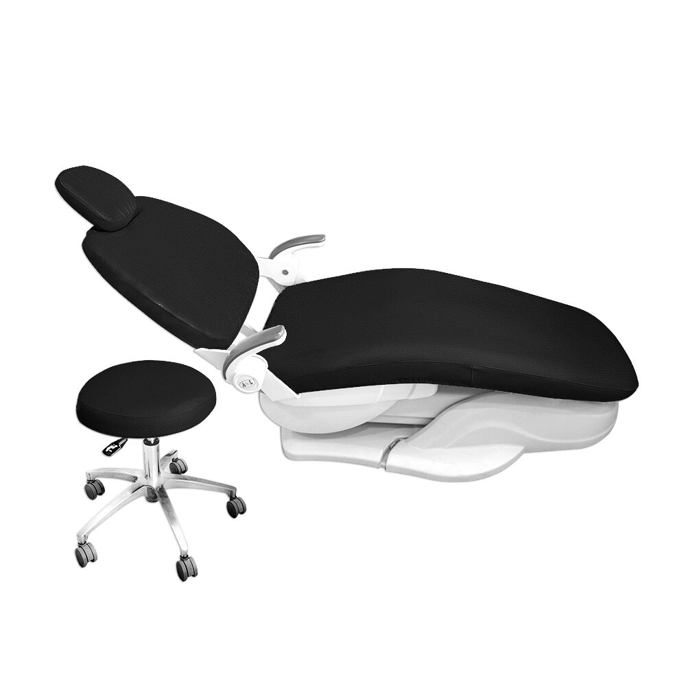 Dental PU Leather Unit Dental Chair Seat Cover Chair Cover Elastic Waterproof Protective Case Protector Dentist Equipment 1 Set: black