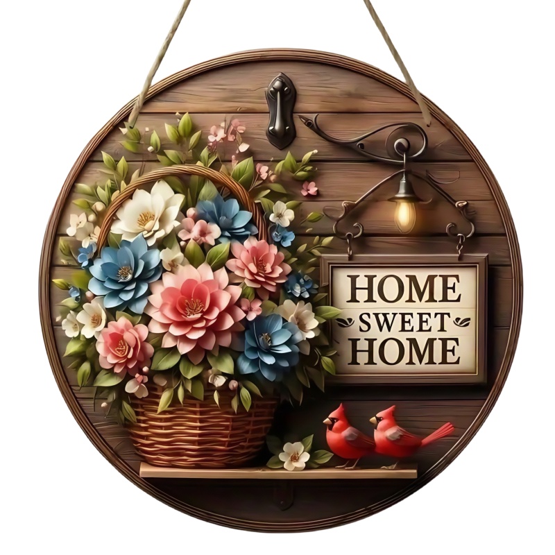 Vintage Home es un dulce letrero circular de madera colgante, adecuado para el hogar, la sala de estar, el jardín, la habitación, la decoración del porche,