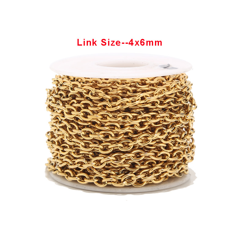 4Mm Breedte Rvs Kabel Chain Link In Bulk Voor Ketting Sieraden Accessoires Diy Maken: Goud