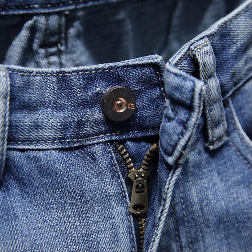 Mænd blå denim shorts sommer huller korte jeans mænd bomuld slim jeans shorts moto biker style denim jeans