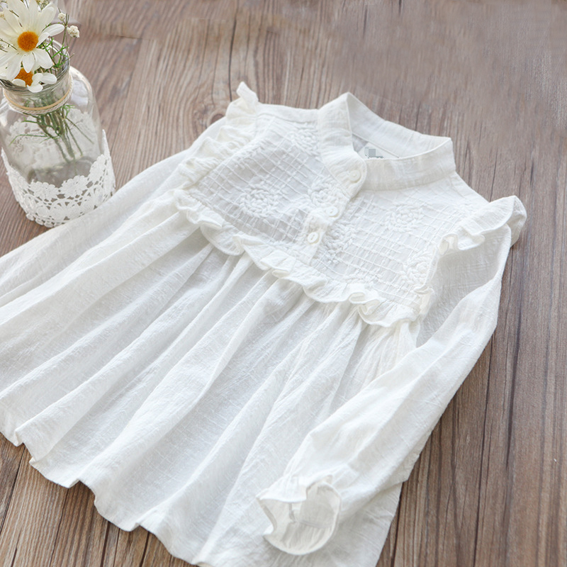 Bomuld hvide pigebluser solide skjorter til piger langærmede børn babyskjorter babytøj forår efterår børnetøj