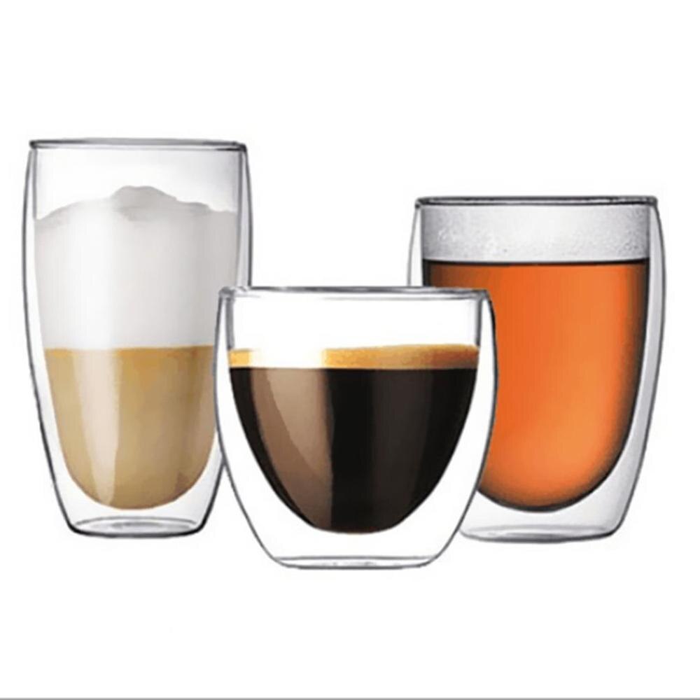 Vasos de cristal de doble pared resistentes al calor, juego de tazas de café hechas a mano, creativas, saludables, transparentes