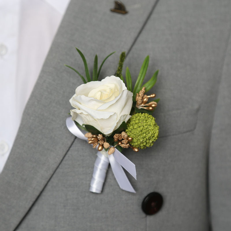 Tulipan corsage mænd bryllup hvid boutonniere blomster kunstig silke rose brocher brudepige gomsmænd festtilbehør: Gul