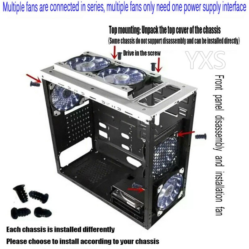 120mm PC computer case fan radiator cooler 16dB ultra-quiet blue with anti-vibration rubber, 15 LED heat dissipation 12CM fan