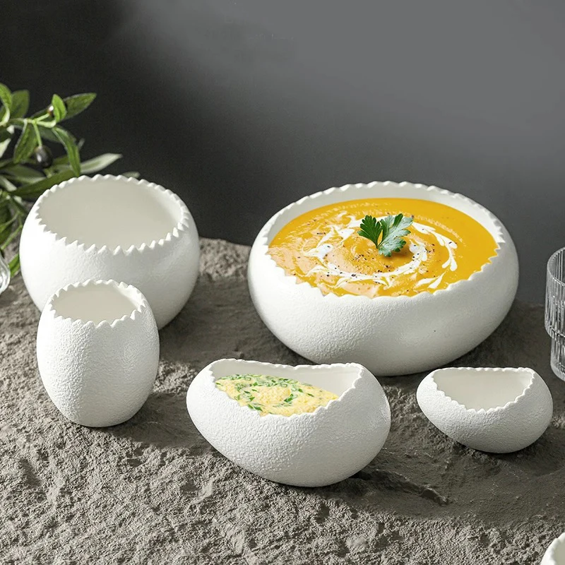 Eierschale Modellierung Gedämpfte Eierschale Nachtisch Dessertschale Strauß Eiförmige Keramikschale Joghurt Spezielles Restaurantgeschirr