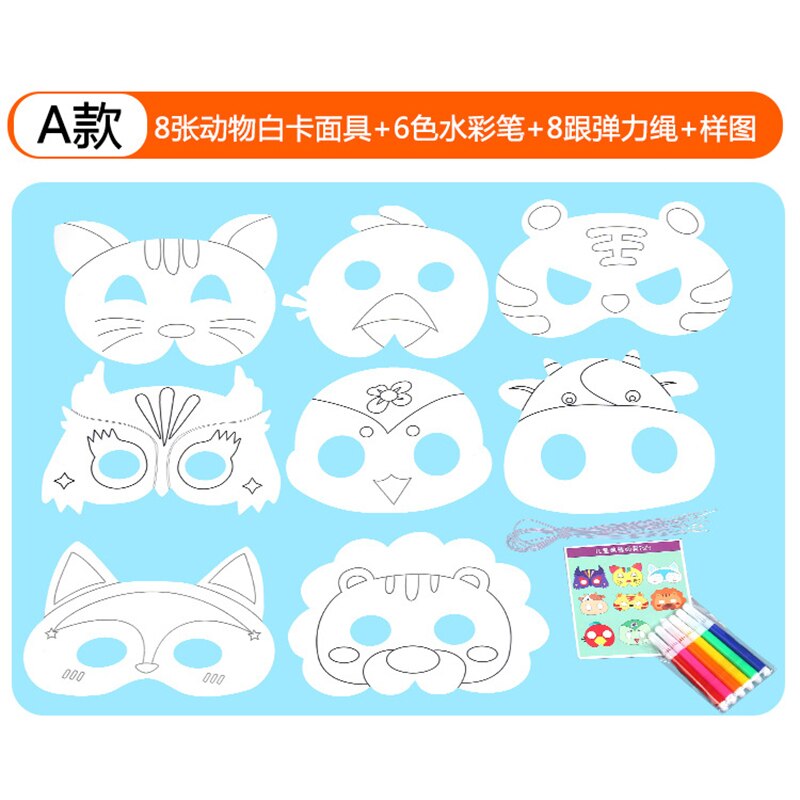8 st barn färg fyllning målning mask tecknad djur diy ritning mask leksaker konst hantverk barn fest favorit leksak: A