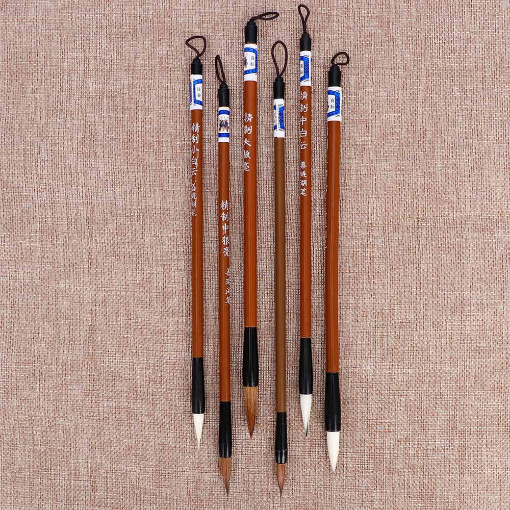 6 uds. Pincel de escritura de pelo de lobo de bambú con nubes blancas chinas tradicionales para pintar caligrafía pinceles para practicar la escritura