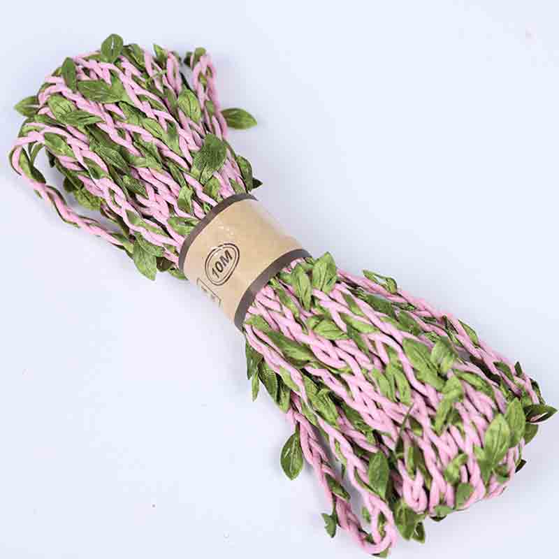 5 Meter/partij Natuurlijke Jute Touw 5Mm Jute Blad Lint Met Kunstmatige Wijnstok Groene Bladeren Diy Craft Vintage Voor Bruiloft party Decor: pink