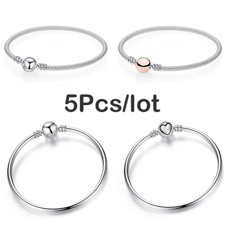 TOGORY 5Pcs/lot Pulseira Charm Bracelets & Bangles Femme Heart-Shaped Basic Chain Fine Bracelet & Bangle Women Jewelry