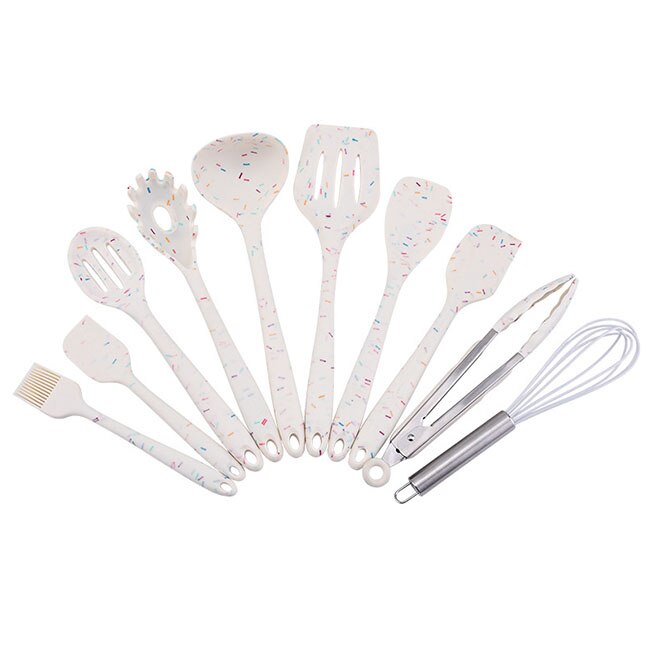 Utensilios de cocina, horno de silicona resistente al calor de 10 piezas y conjunto de utensilios para cocina-Turner, batidor, cuchara, cepillo, espátula, pinzas: Candy 10pcs