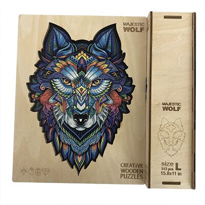 Adult Wooden Animal Puzzle DIY Size A3/4/5 Each Piece Is An Animal-Shaped Wooden Puzzle with A Wooden Box Birthday: wolf jigsawA3