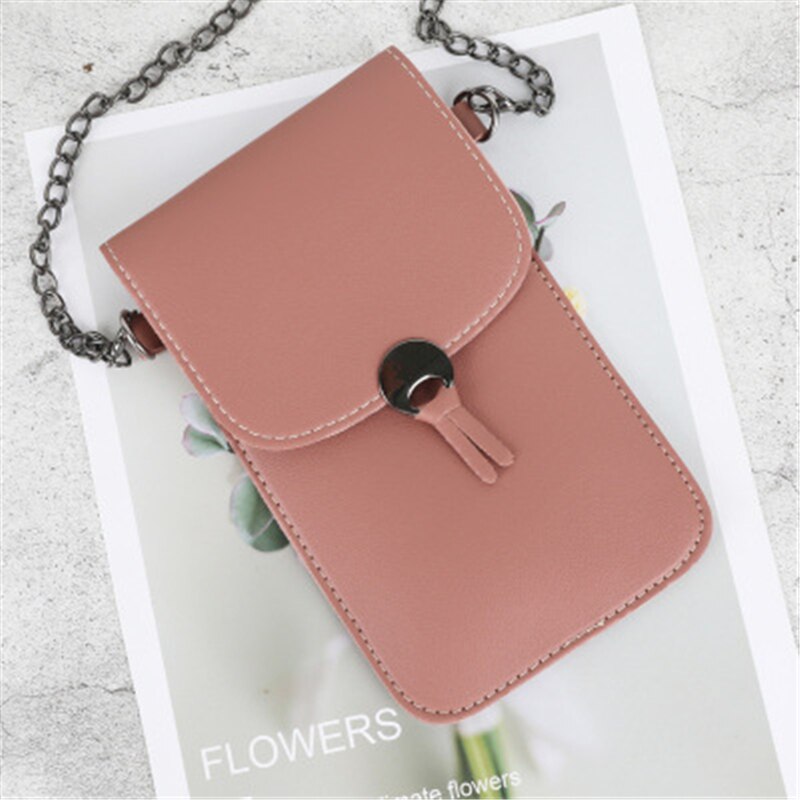 Touch Screen Cell Phone Purse Smartphone Wallet Leather Shoulder Strap Handbag Women Bag for 11 Samsung S10 Huawei P20: Dark Pink Chain