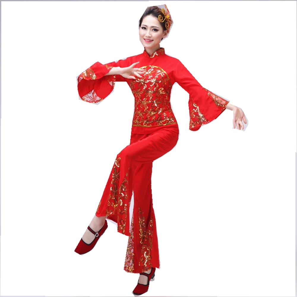 Adult Chinese Folk Dance Clothing Yangko Dance Costumes Drum Fan Dance Square Dance Wear Chinese Costume