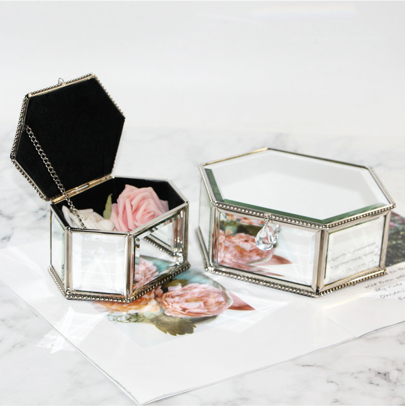 Caja de joyería de cristal Hexagonal europea, decoración, caja de joyería decorativa suave creativa, Simple