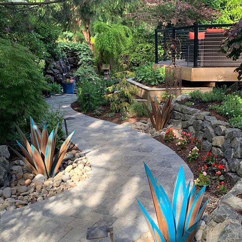 Artificial Iron Agave Plants Ornaments, Outdoor Garden/ Backyard/ Porch Decorative Faux Plants