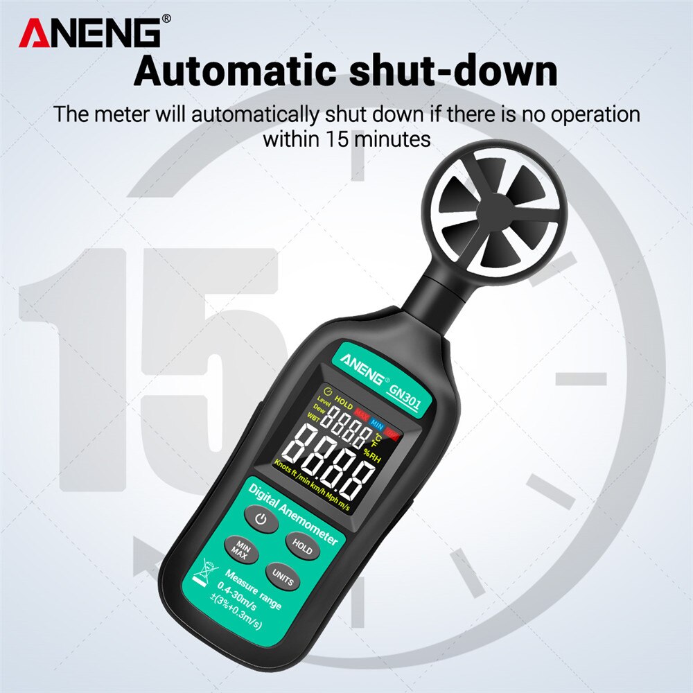 Digitale Anemometer 0-30 M/s Wind Meter Aneng GN301 -10 ~ 45C Temperatuur Tester Anemometro Met Lcd backlight Display