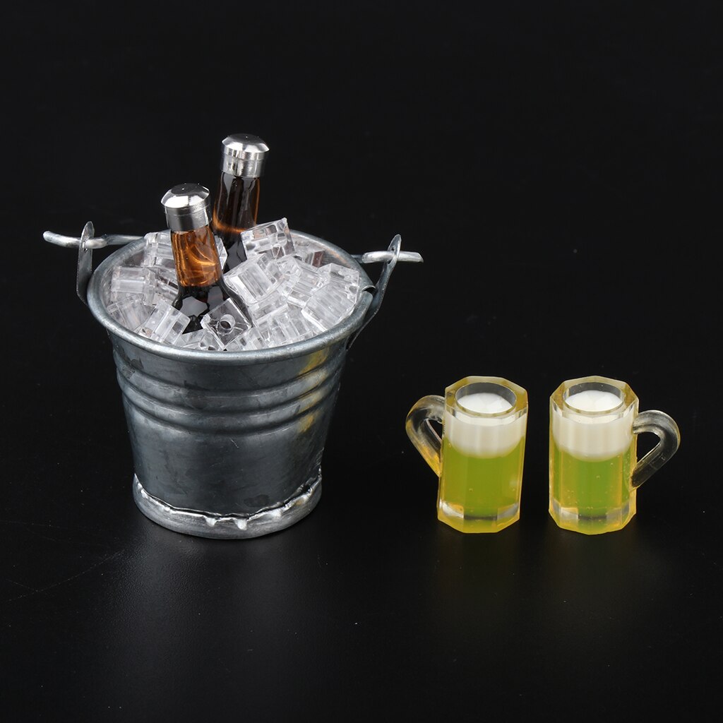 1/12 Ice Bucket Beer Bottles Cups Model Set for Doll House Kitchen / Pub Bar