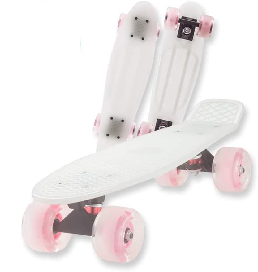 Flashing Skateboard Single Kicktail Mini Cruiser Rocker Board Plastic 4 Wheels Teenager Adult Sidewalk Skating Street 6 Colors: white / without light