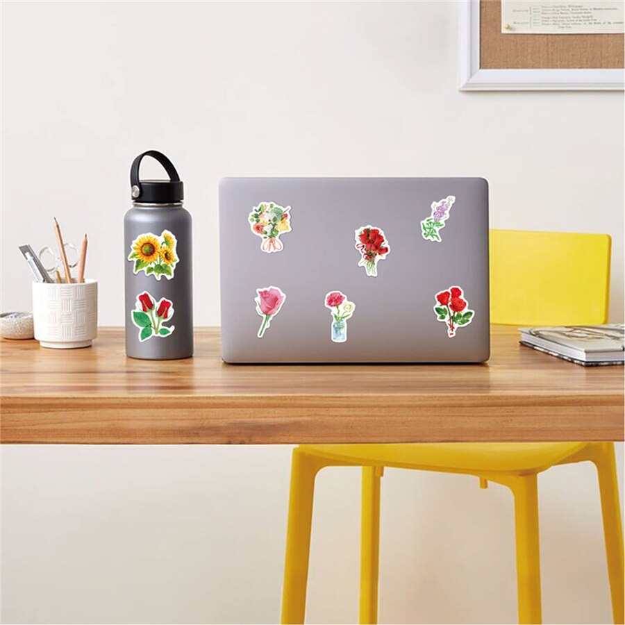50/100PCS Flowers Leaves Stickers Aesthetic Floral Fall Leaf Plant Waterproof Vinyl Stickers for Scrapbooking Laptop Hydroflasks