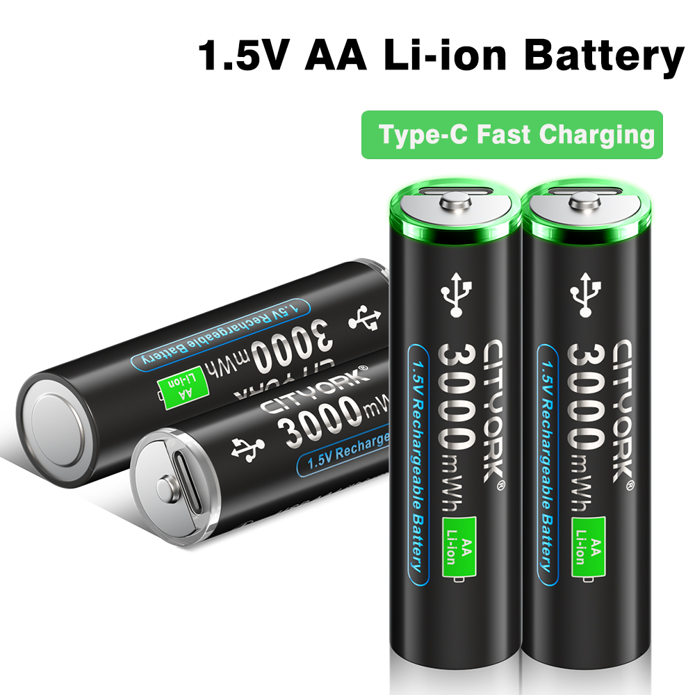 100 % Kapazität, 1,5 V AA-Li-Ionen-Akku, 3000 mWh, AA-USB, wiederaufladbarer AA-Lithium-Akku, AA-Li-Polymer-Akkus mit USB-Kabel