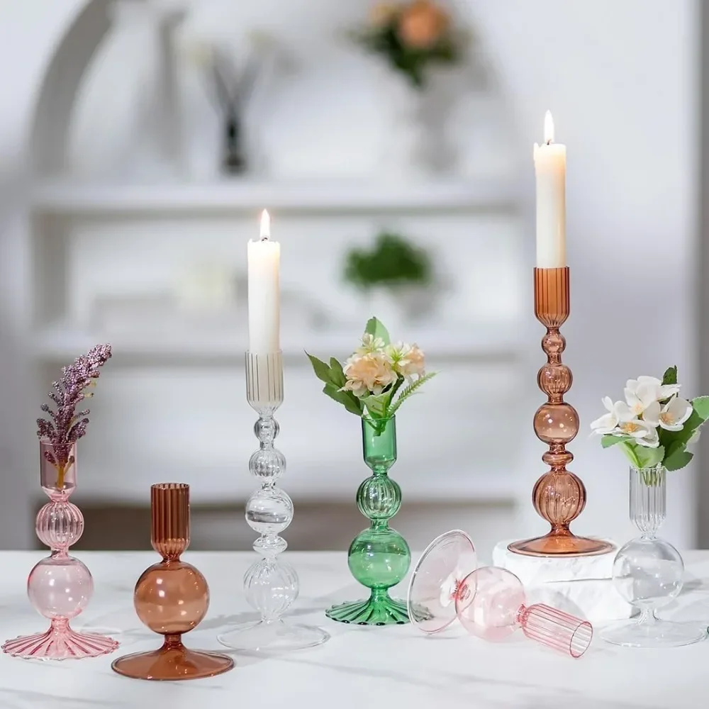 3 pçs castiçais de vidro castiçais cônicos de vidro groovy ondulado elegante vela vara para decoração de festa em casa