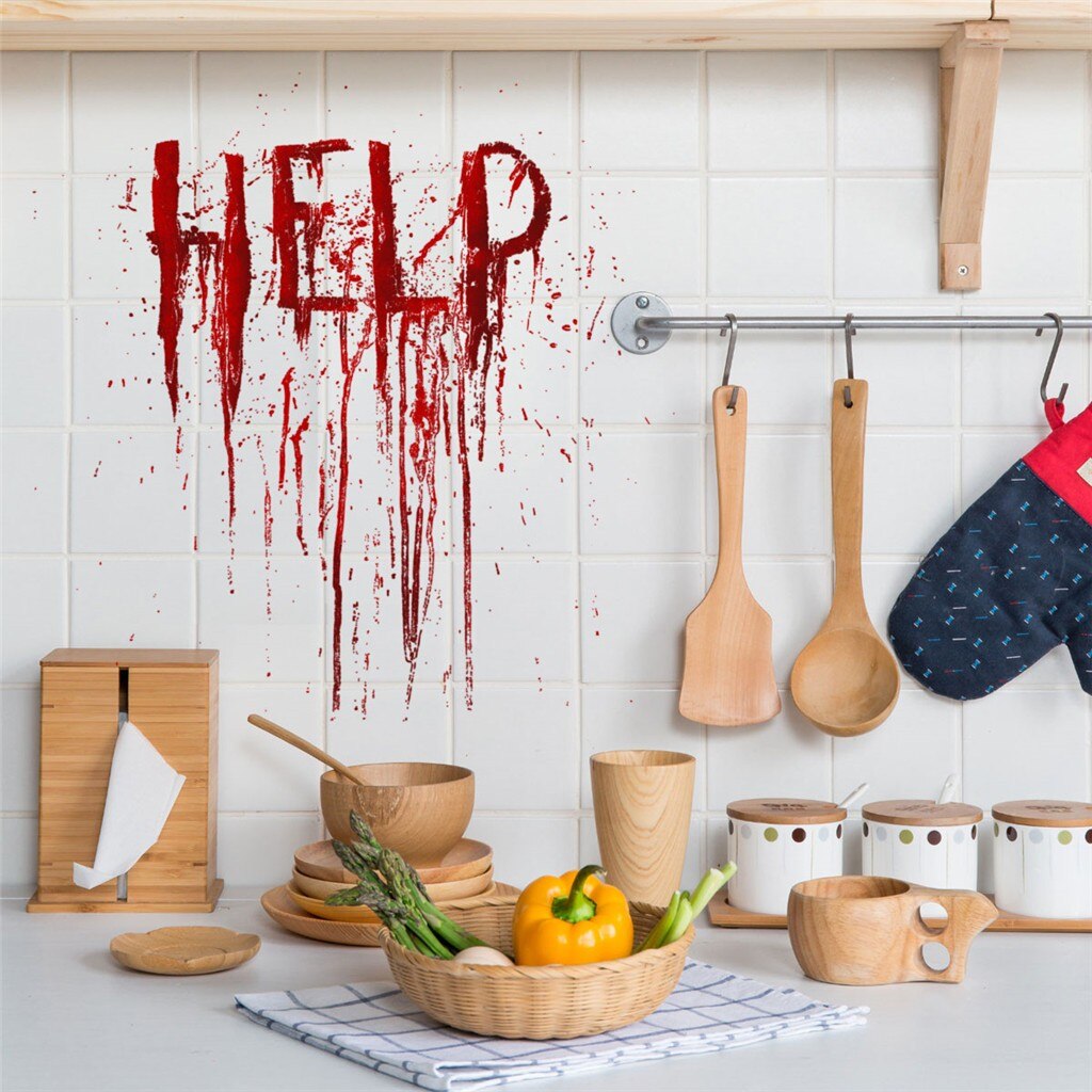3D Helpen Horrible Halloween Decoratie Bloody Muurstickers Brief Blooding Handafdruk Behang Glas Window Halloween Decor