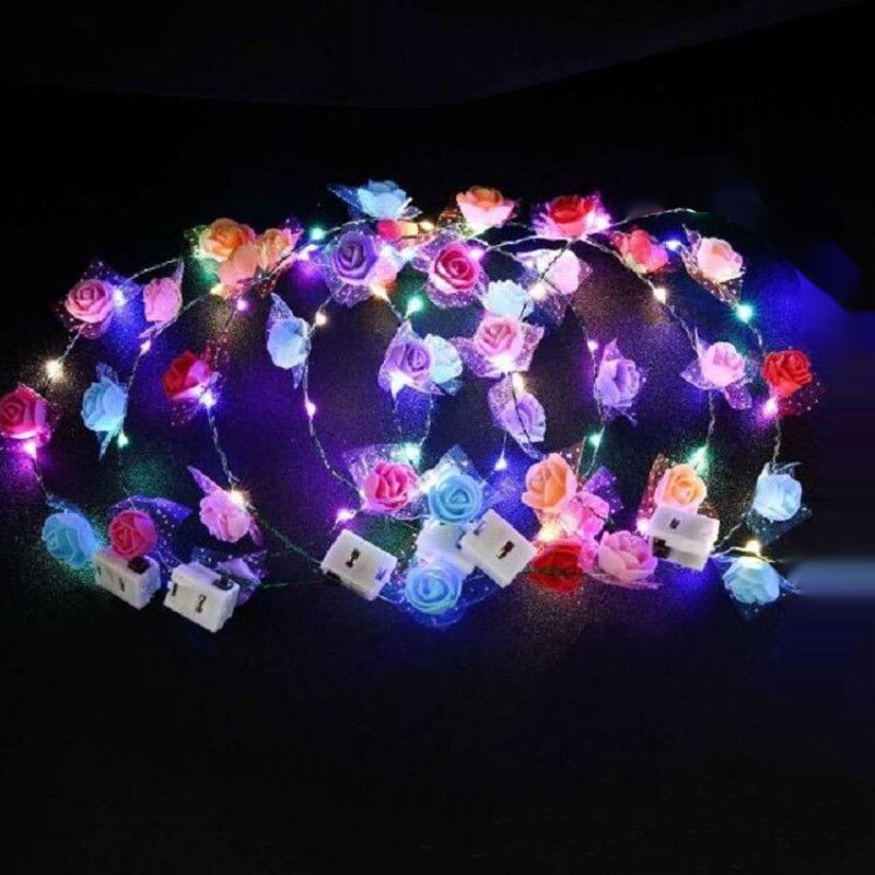 Nueva guirnalda de flores artificiales guirnalda LED ceñida corona de pelo Boda nupcial cumpleaños decoraciones para mujeres niñas
