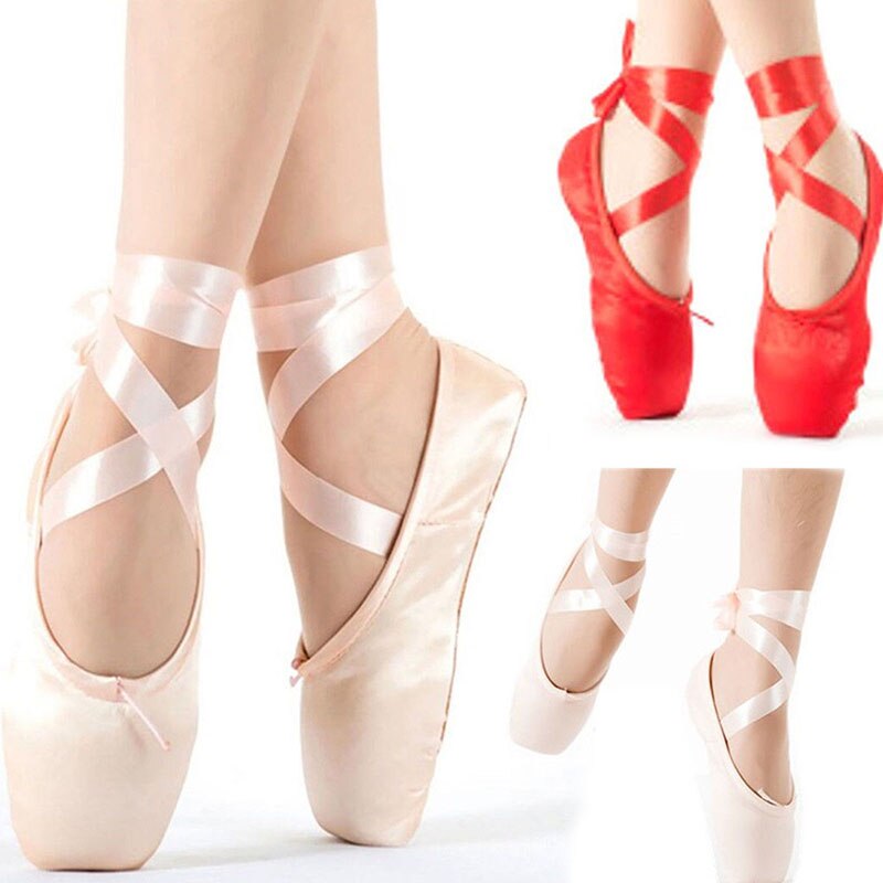 Newly Women Ballet Dance Toe Shoes Satin Pointe Silk Ribbon Bandage Shoes VK-ING