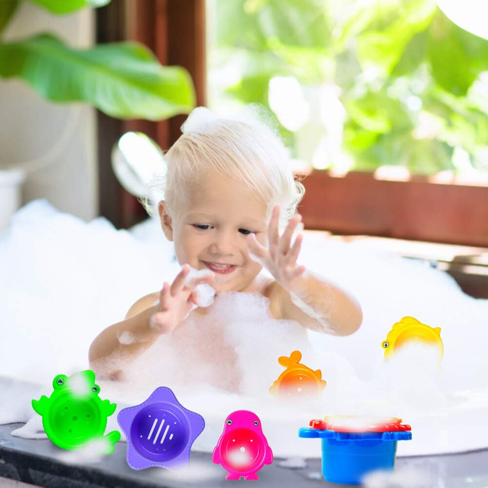 8Pcs Cute Colorful Sea Animals Bathroom Stacking Cup Toddler Baby Bath Play Toy for baby kids