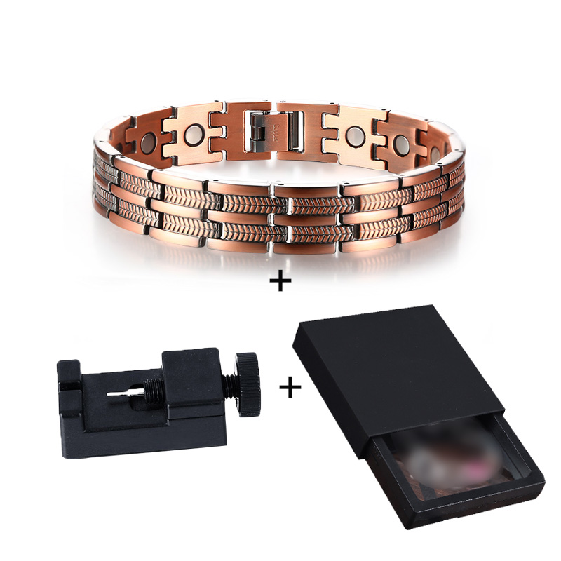 Vinterly Magnetic Pure Copper Bracelet Men Wheat Leaf 13mm Wrist Band Magnet Arthritis Pain Relief Male Energy Jewelry Male: SILVER PLATED