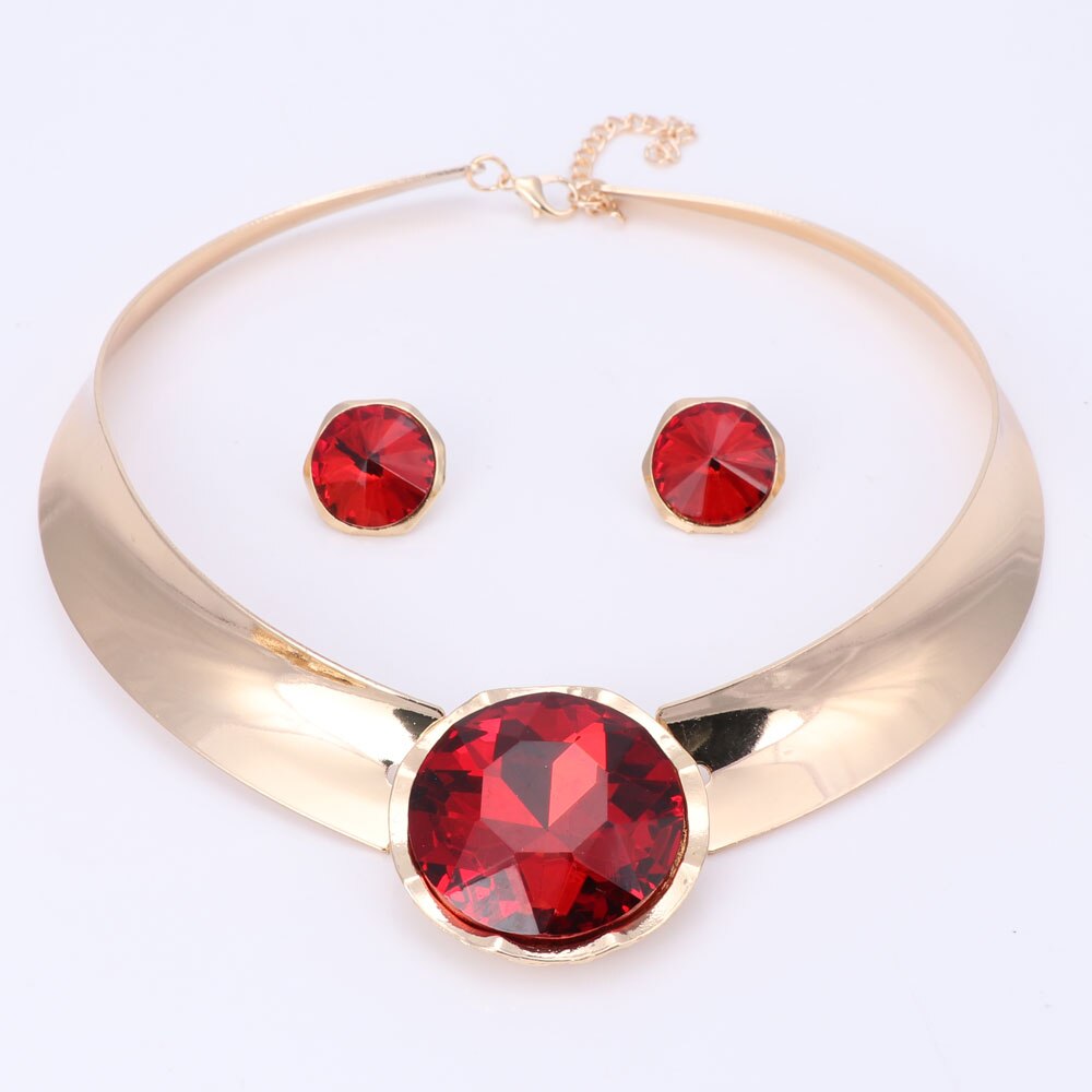 6 farve kvinder smykkesæt trendy halskæde øreringe statement halskæde til fest bryllup 2022 direkte salg: Rød