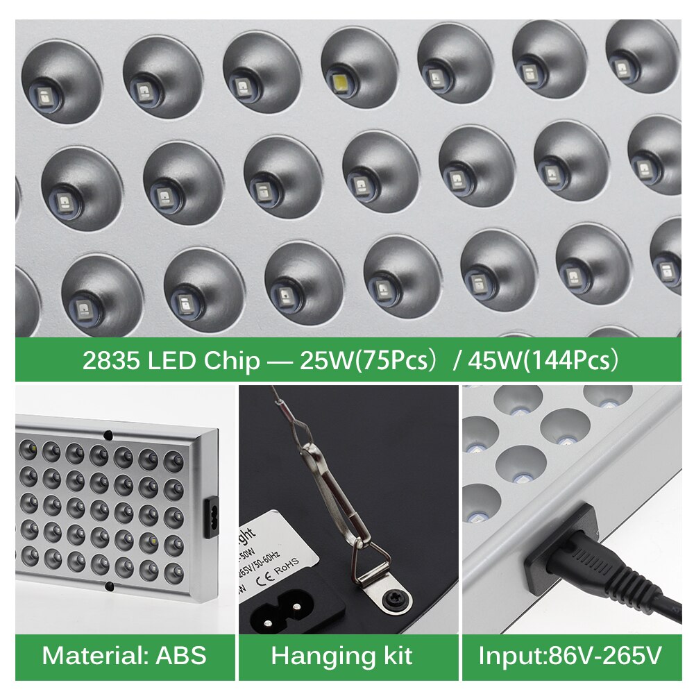 25W 45W AC86V-265V LED Grow Light Full Spectrum SMD 2835 UV+IR Phyto Lamp Fitolampy Indoor Herbs Light For Greenhouse Grow Tent