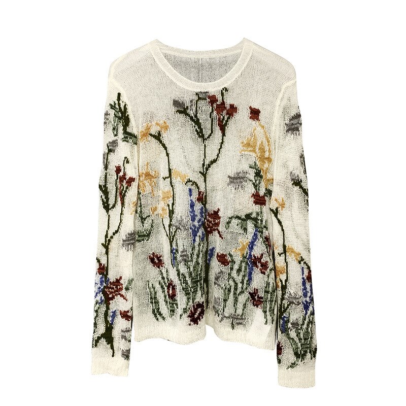 Textura de Deep Soul nicho bordado fino a través de Mohair cachemir Hollow Sweater