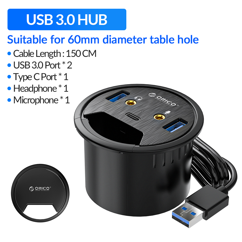 ORICO Desk Grommet USB 3.0 Hub Sound Card Type C Splitter SD TF Dock Station Headphone Mic Audio Interface for Laptop usb hub: orange