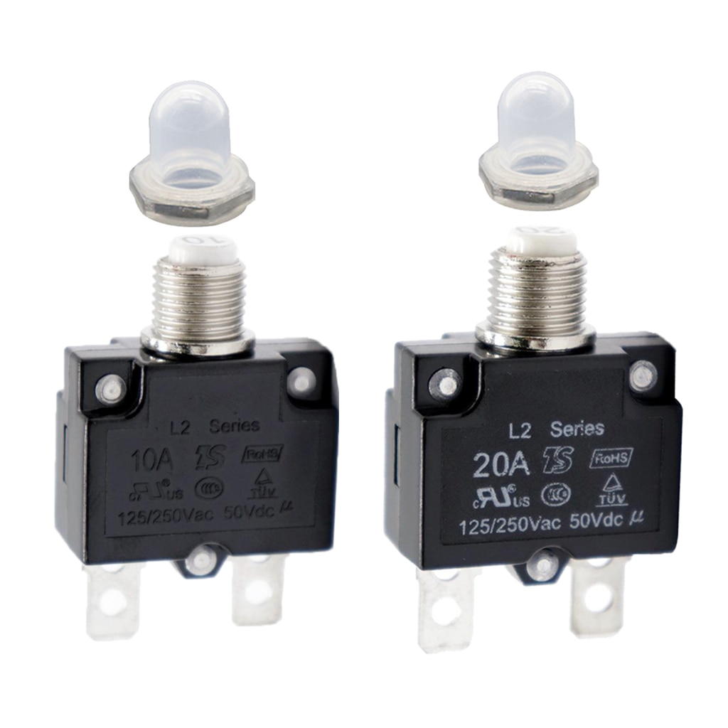 2PCS Manual Reset Overload Switch 20Amp 10Amp 125/250V AC Thermal Circuit Breaker
